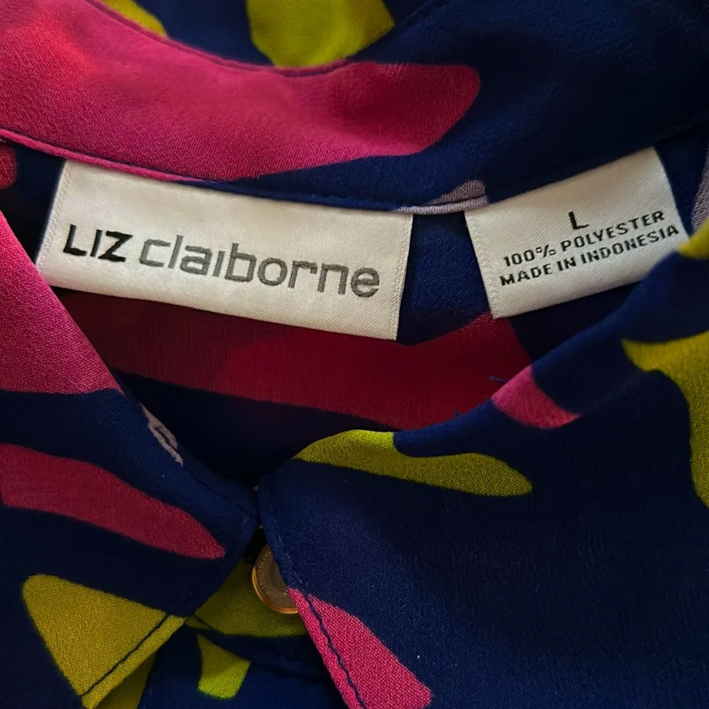 Liz Claiborne Button Up Sheer Abstract Cami Set L NWT Colorful Artsy Neon Bold
